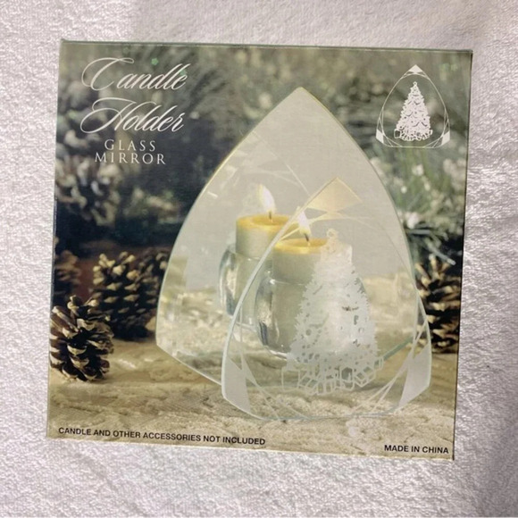 Vintage Glass Mirror Candle Holder Christmas Tree Festive Winter Decor - Picture 2 of 16